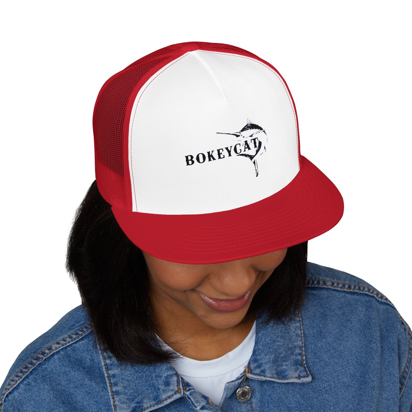 BokeyCat 5 Panel Trucker Cap Embroidery Logo