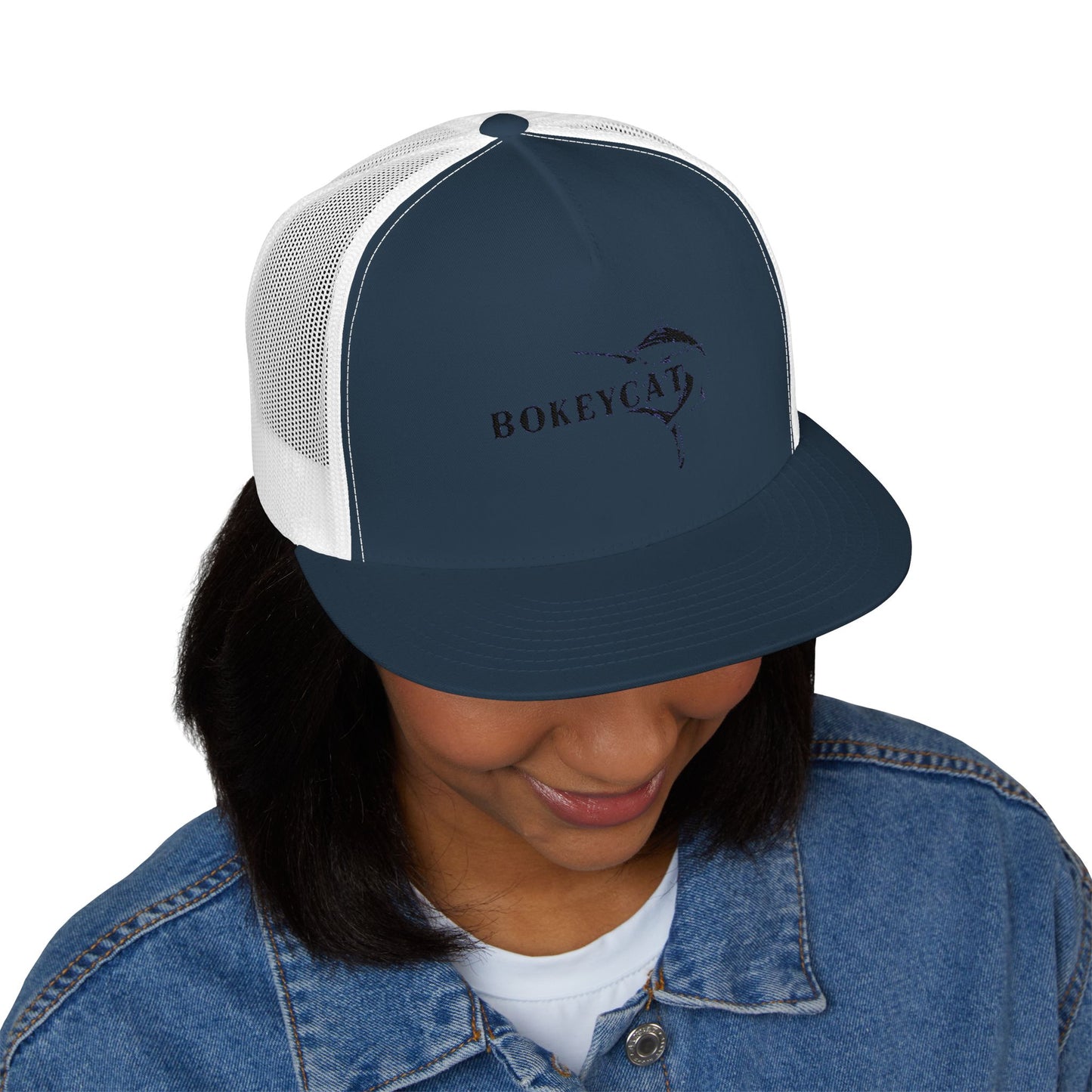 BokeyCat 5 Panel Trucker Cap Embroidery Logo