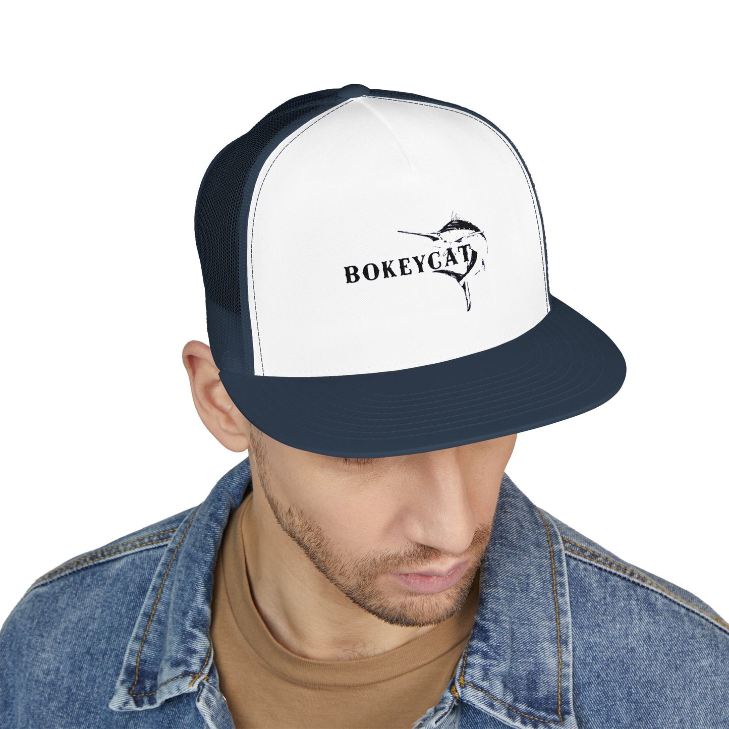 BokeyCat 5 Panel Trucker Cap Embroidery Logo
