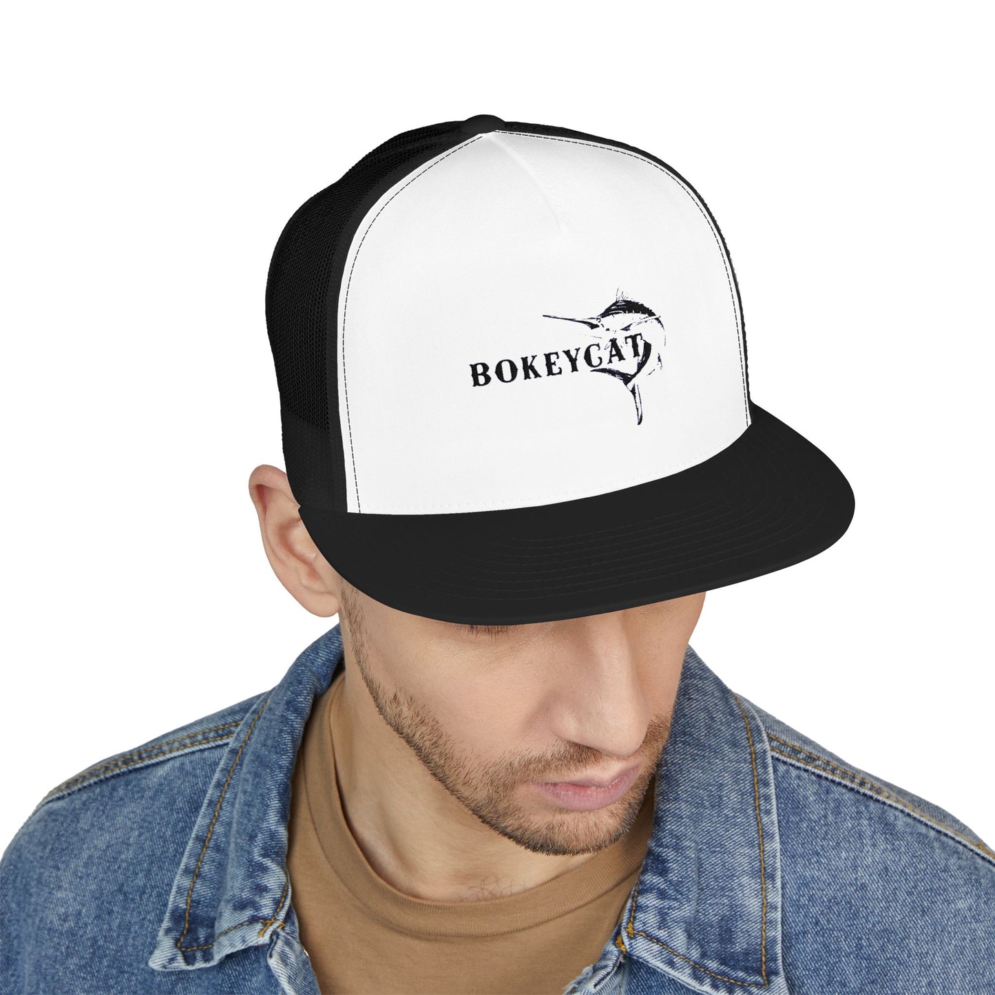 BokeyCat 5 Panel Trucker Cap Embroidery Logo