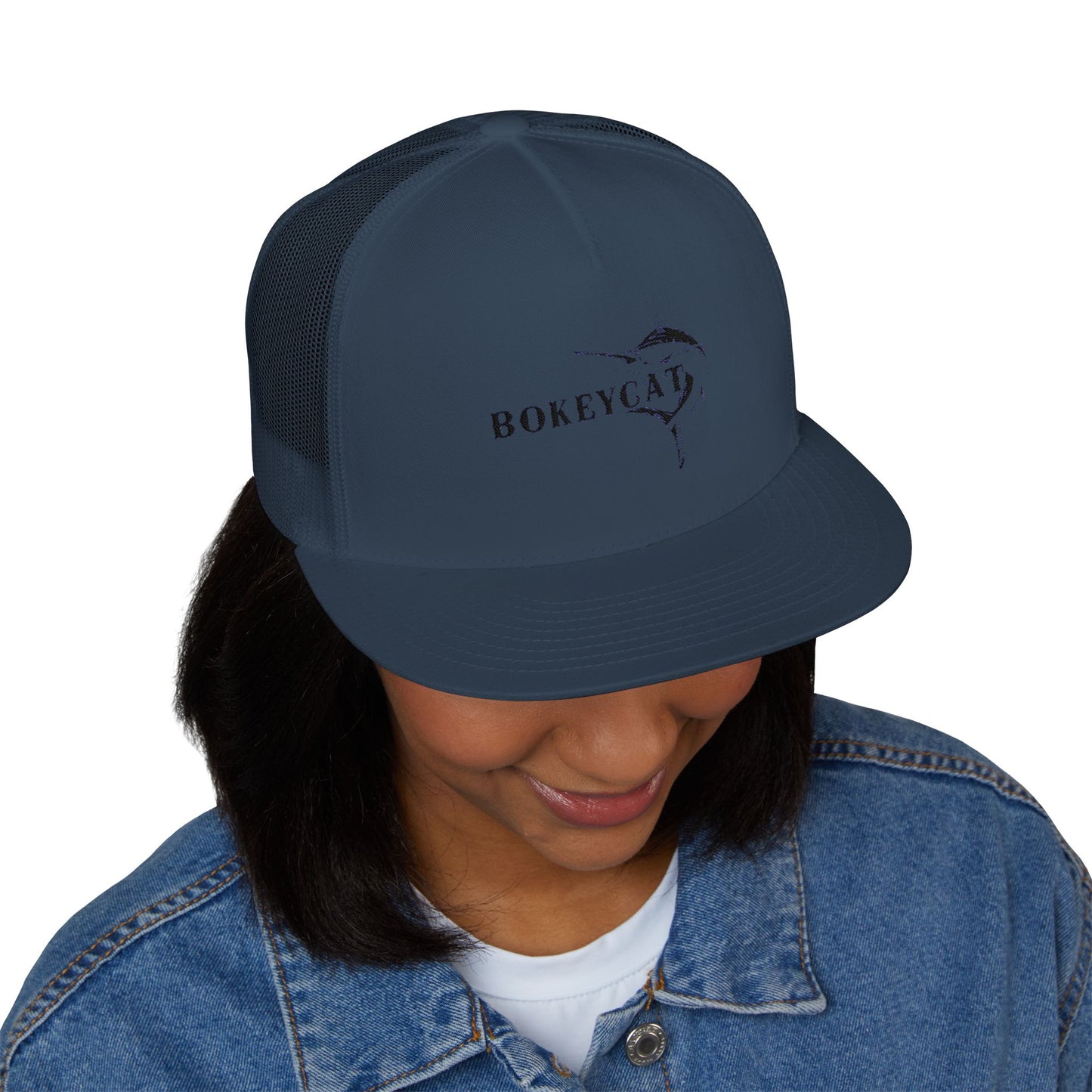 BokeyCat 5 Panel Trucker Cap Embroidery Logo