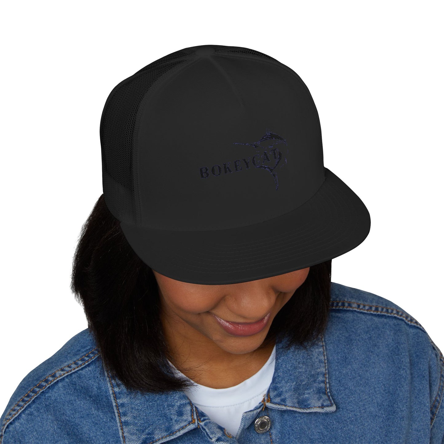 BokeyCat 5 Panel Trucker Cap Embroidery Logo