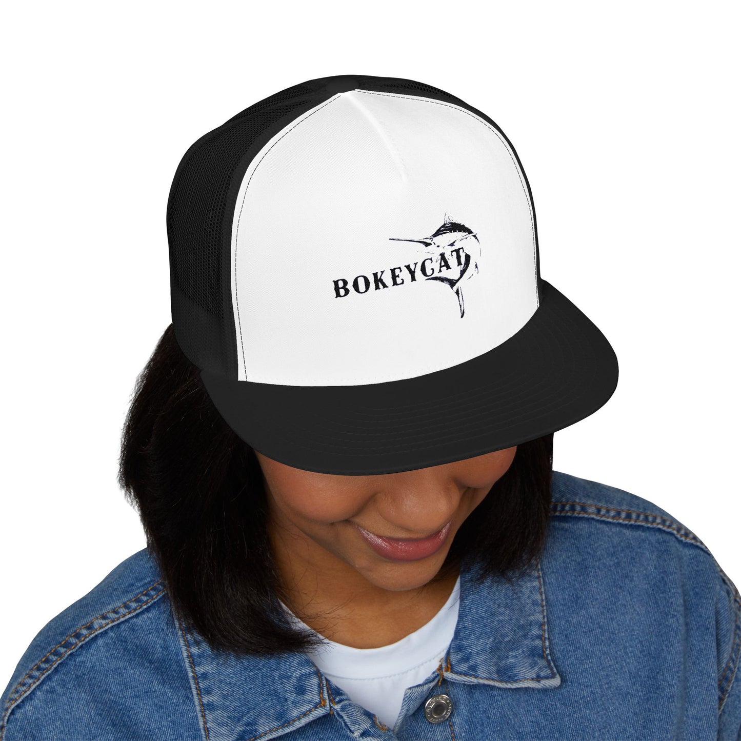 BokeyCat 5 Panel Trucker Cap Embroidery Logo