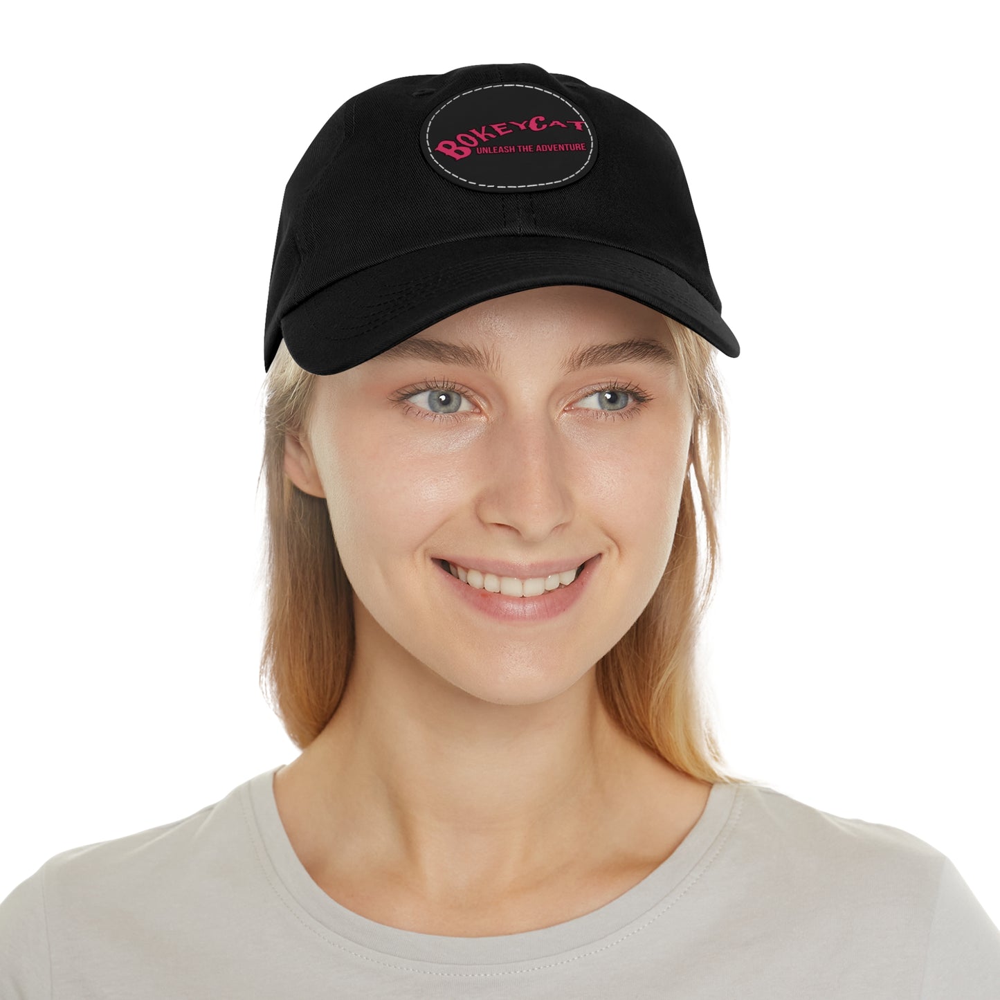 BokeyCat Dad Hat with Leather Patch (Round)