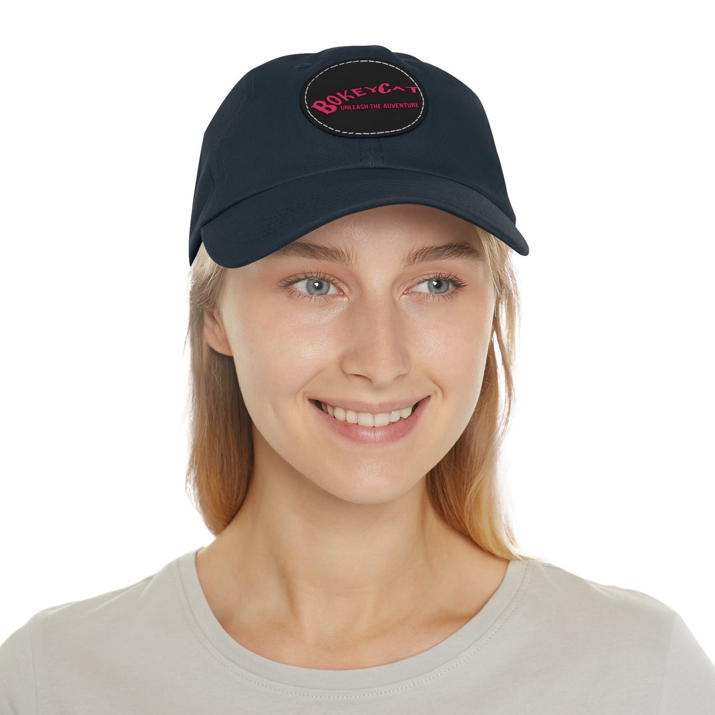 BokeyCat Dad Hat with Leather Patch (Round)
