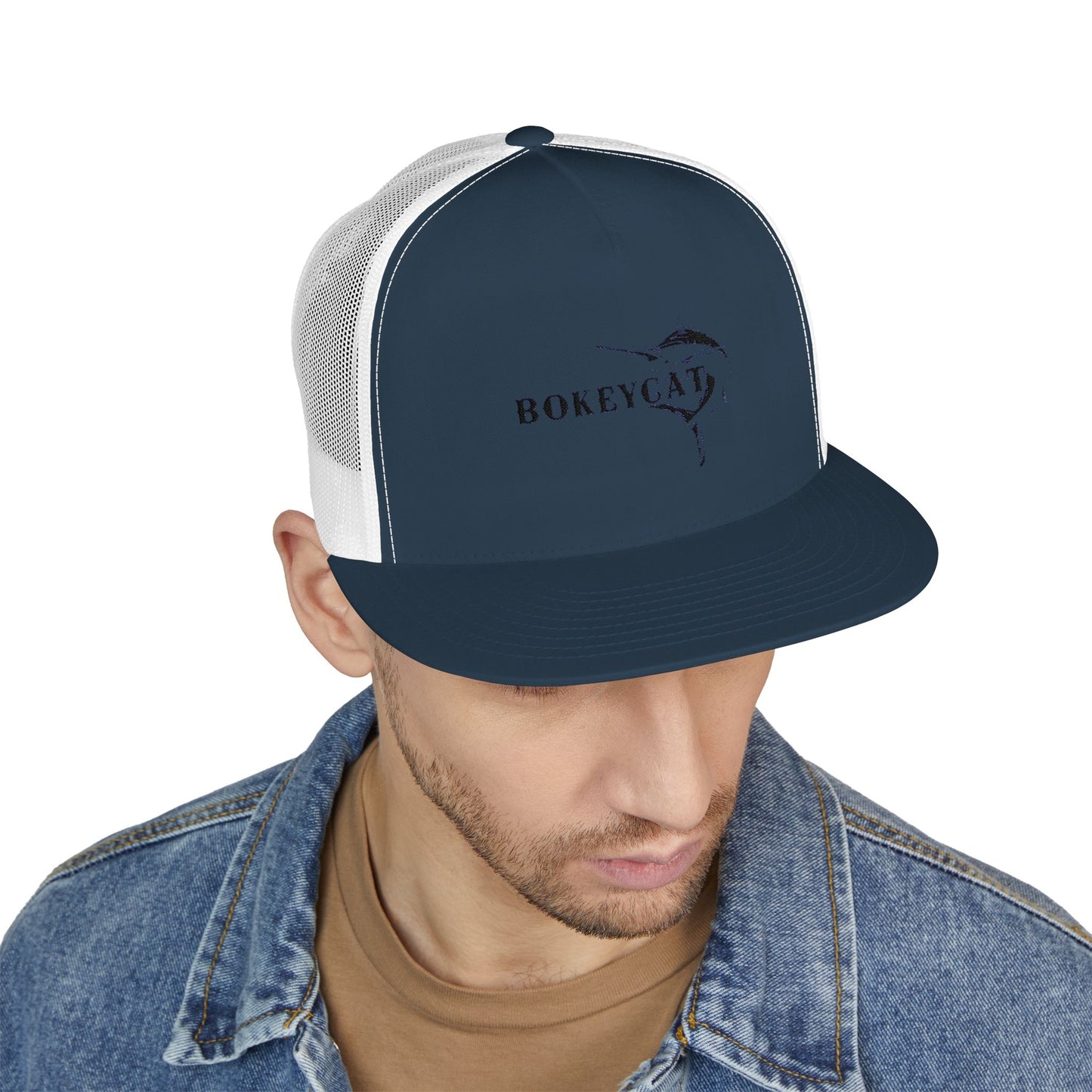 BokeyCat 5 Panel Trucker Cap Embroidery Logo