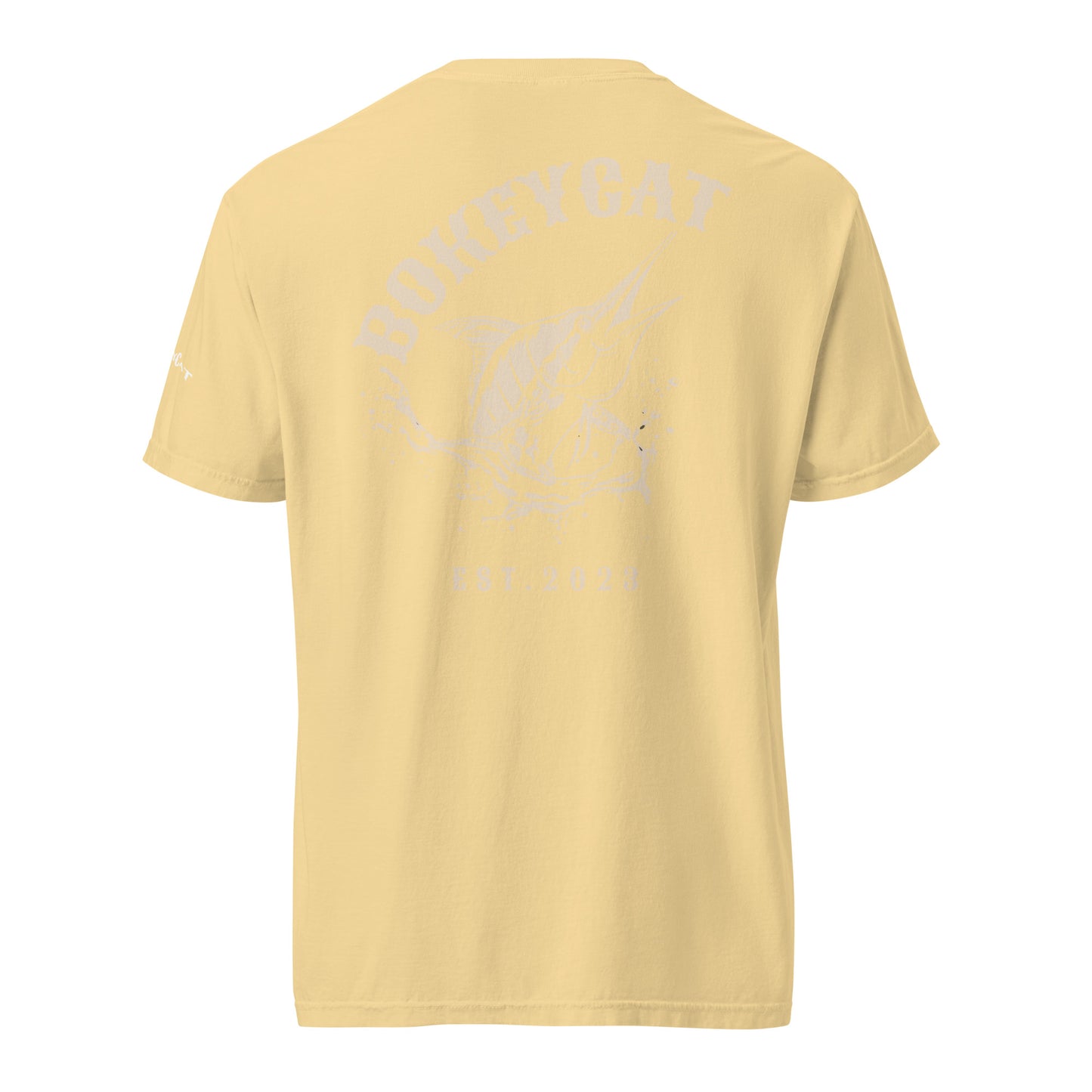 BokeyCat Unisex garment-dyed heavyweight t-shirt (print is off white in color on back of shirt)