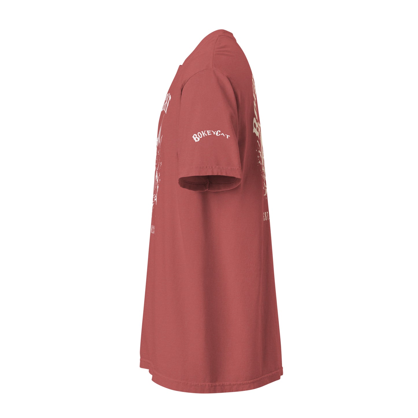 BokeyCat Unisex garment-dyed heavyweight t-shirt (print is off white in color on back of shirt)