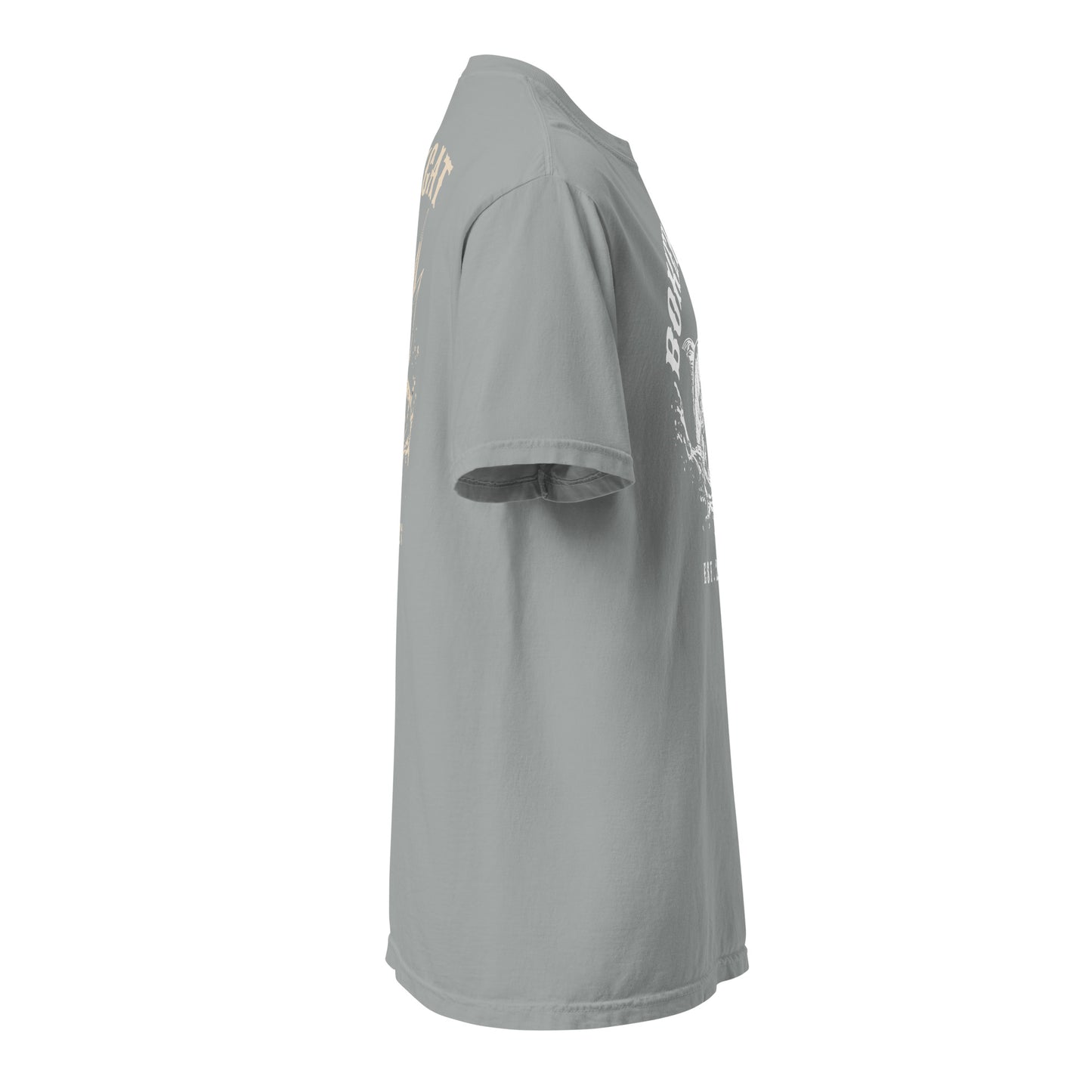 BokeyCat Unisex garment-dyed heavyweight t-shirt (print is off white in color on back of shirt)