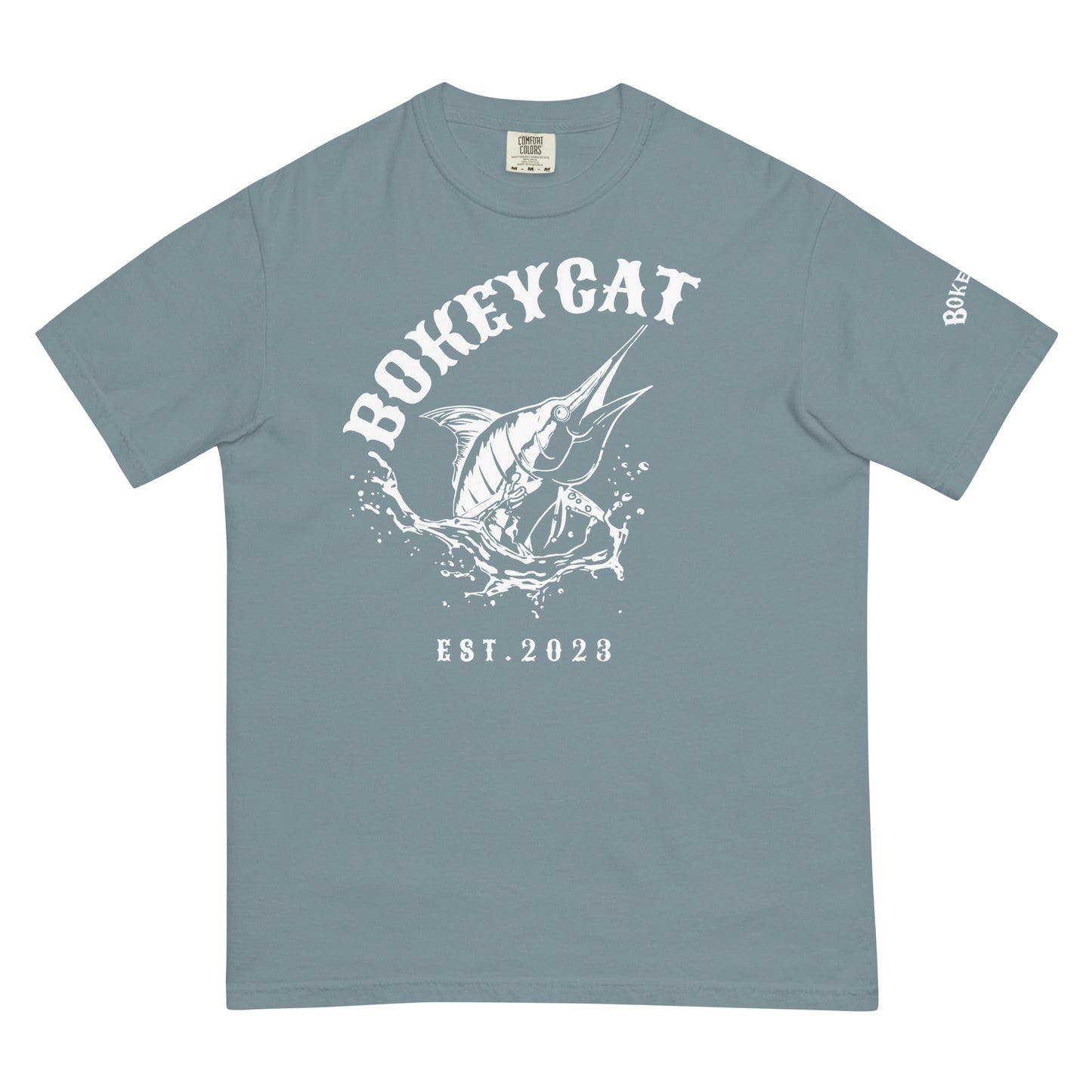 BokeyCat Unisex garment-dyed heavyweight t-shirt (print is off white in color on back of shirt)