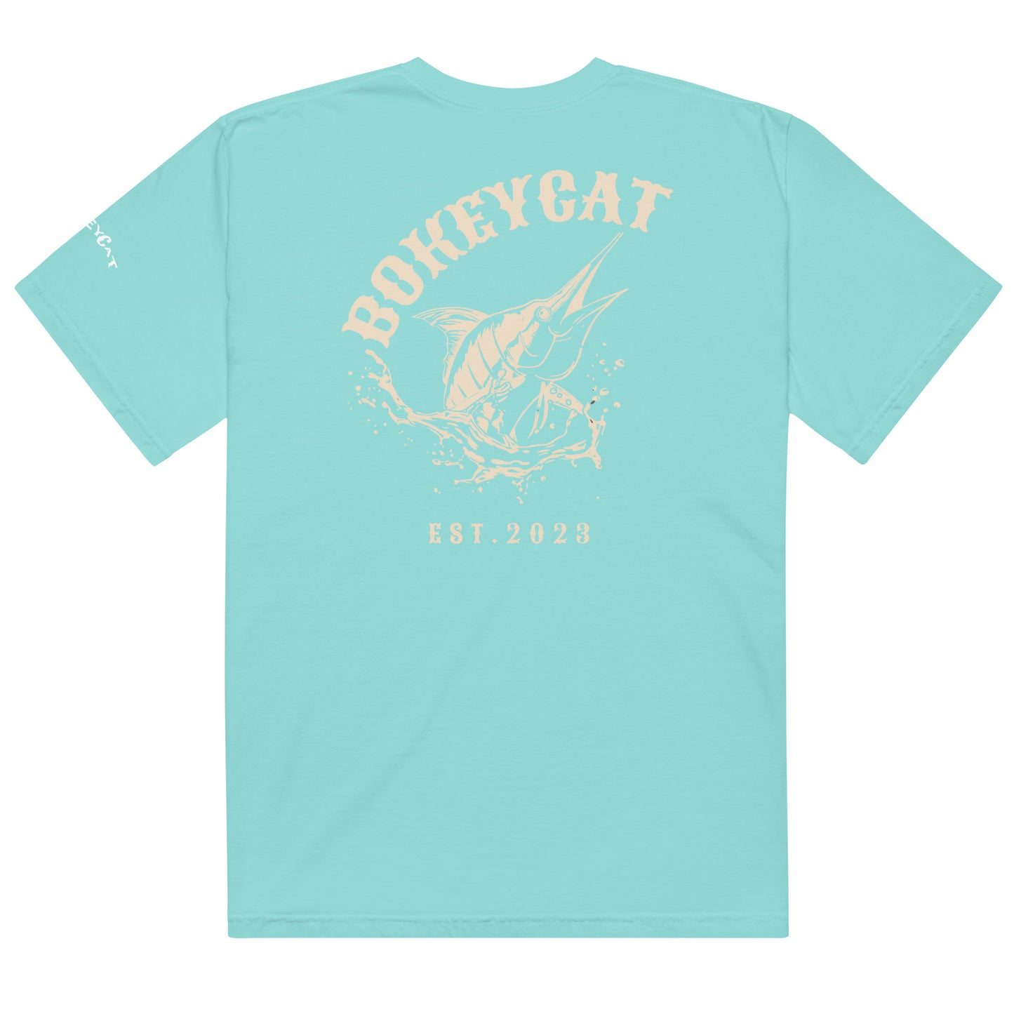 BokeyCat Unisex garment-dyed heavyweight t-shirt (print is off white in color on back of shirt)