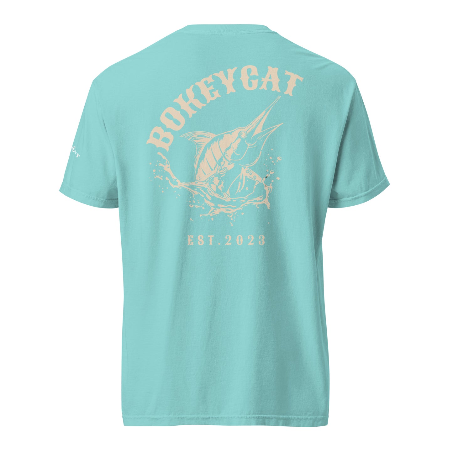 BokeyCat Unisex garment-dyed heavyweight t-shirt (print is off white in color on back of shirt)
