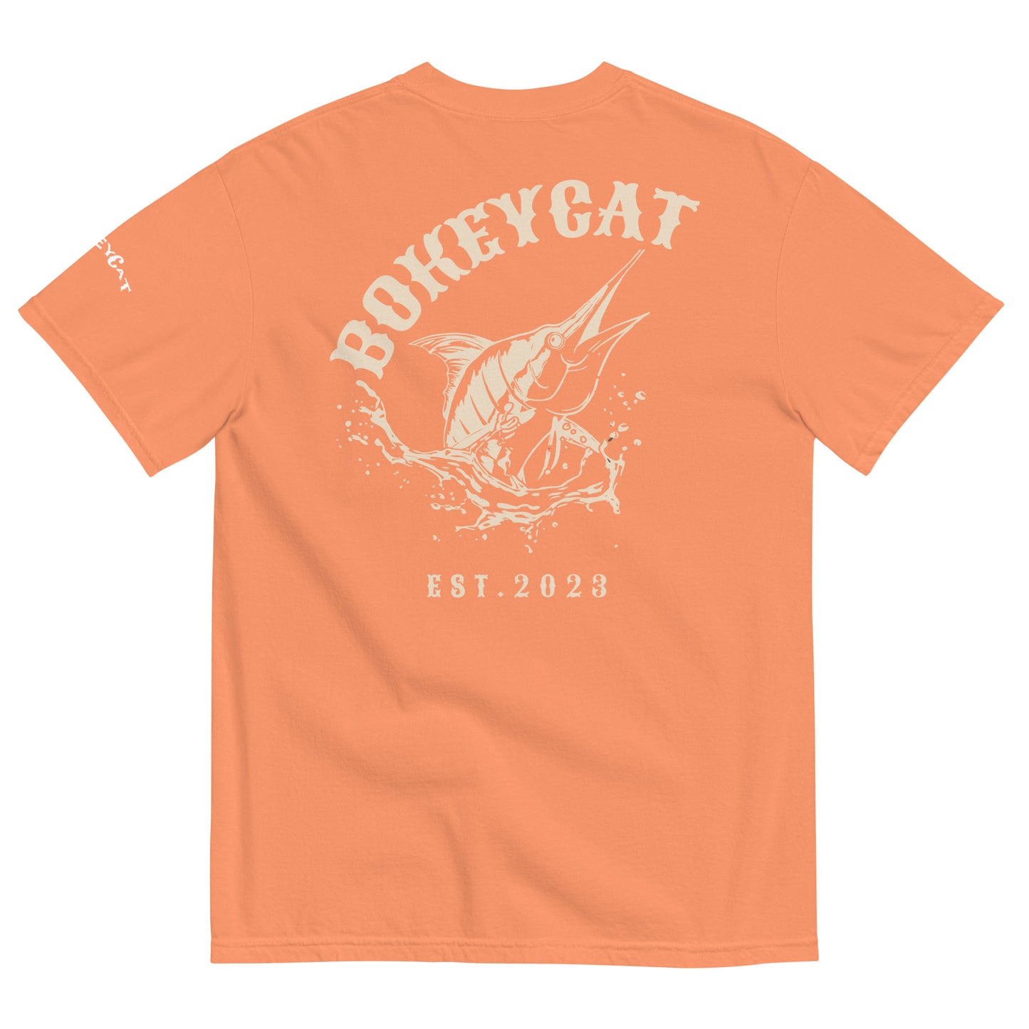 BokeyCat Unisex garment-dyed heavyweight t-shirt (print is off white in color on back of shirt)
