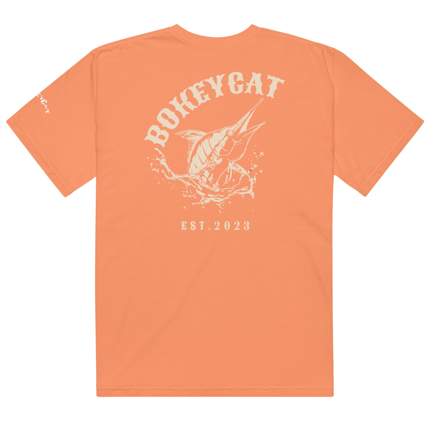 BokeyCat Unisex garment-dyed heavyweight t-shirt (print is off white in color on back of shirt)