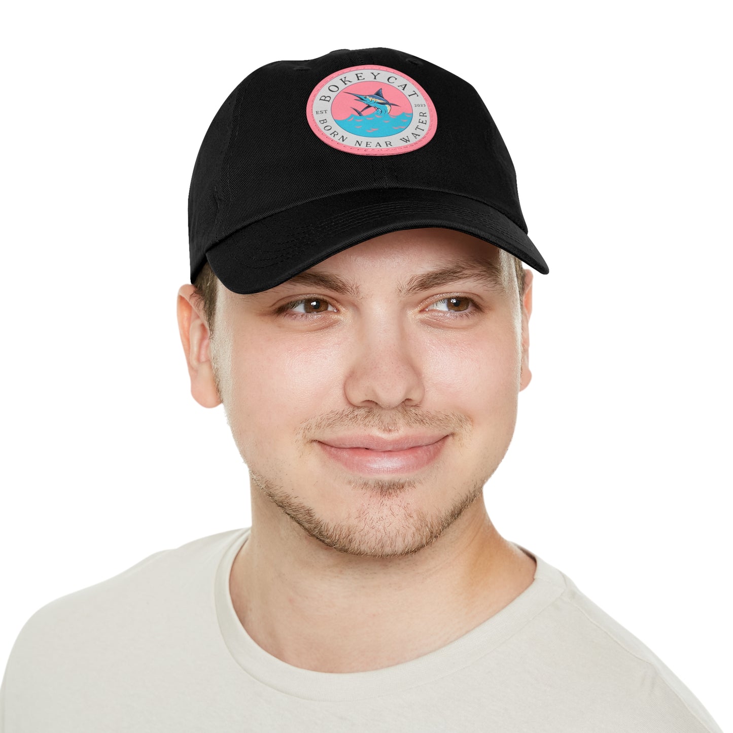 BokeyCat Dad Hat with Leather Patch (Round)