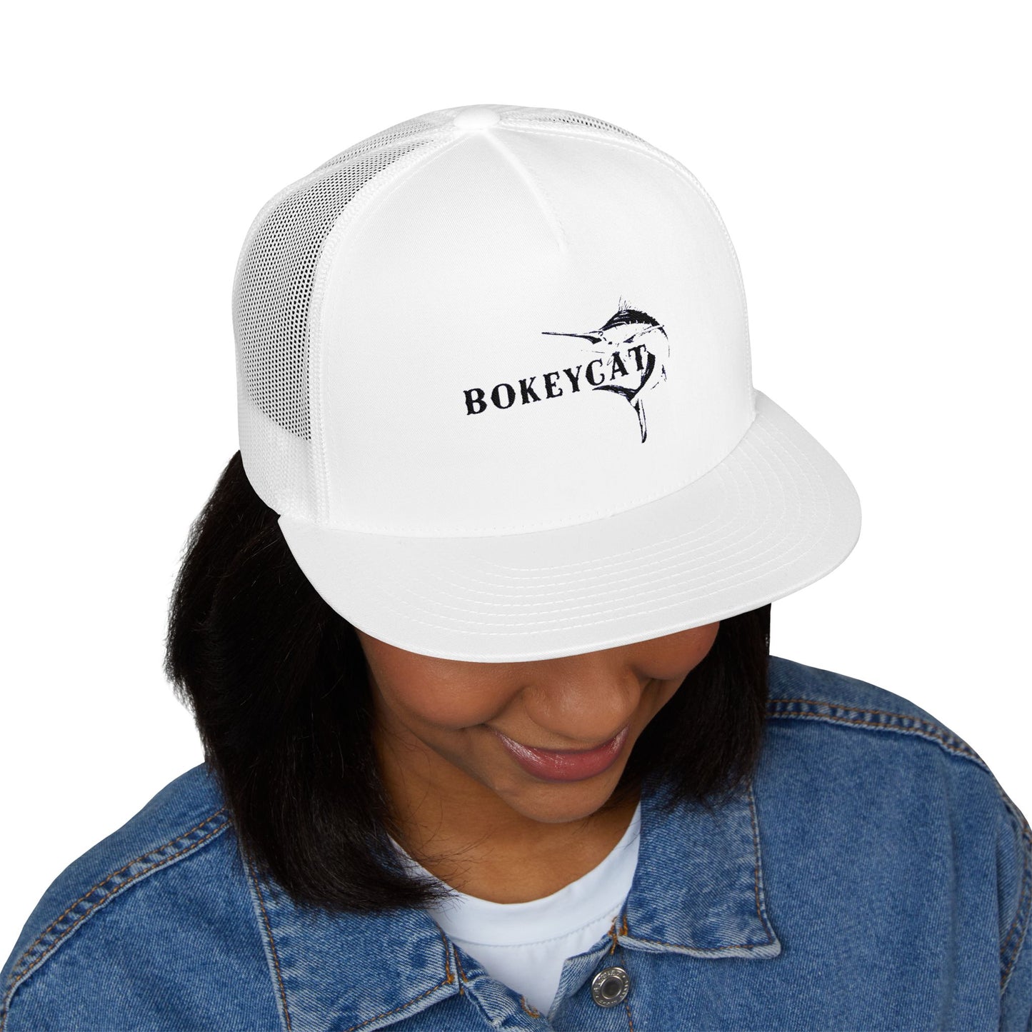 BokeyCat 5 Panel Trucker Cap  Embroidery Logo