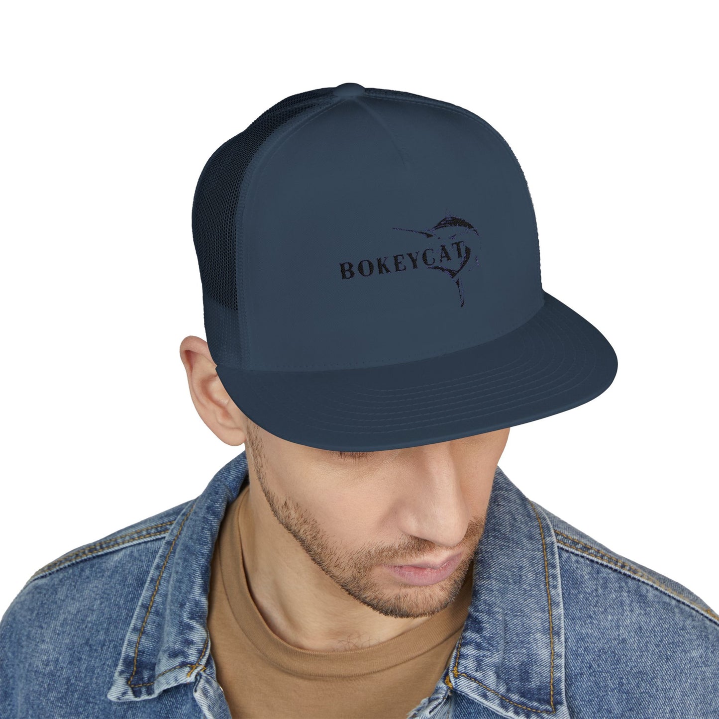 BokeyCat 5 Panel Trucker Cap  Embroidery Logo
