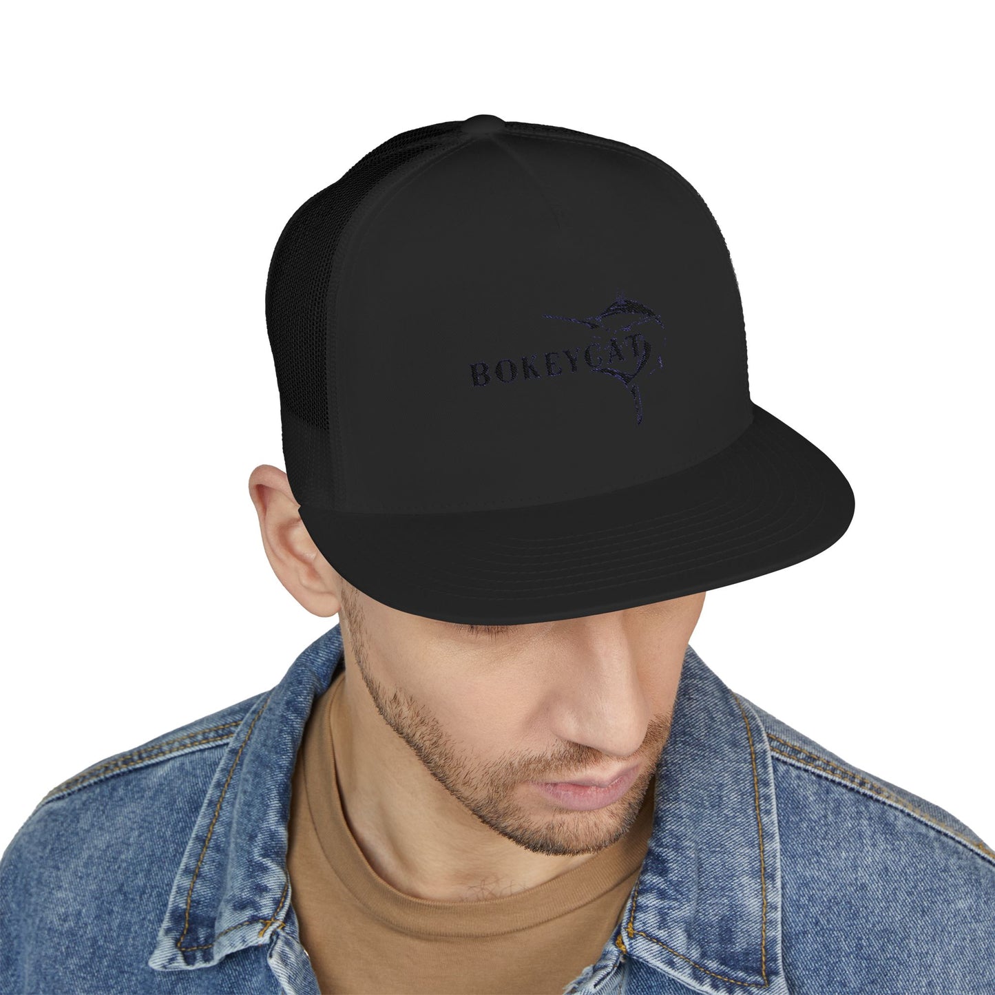 BokeyCat 5 Panel Trucker Cap  Embroidery Logo
