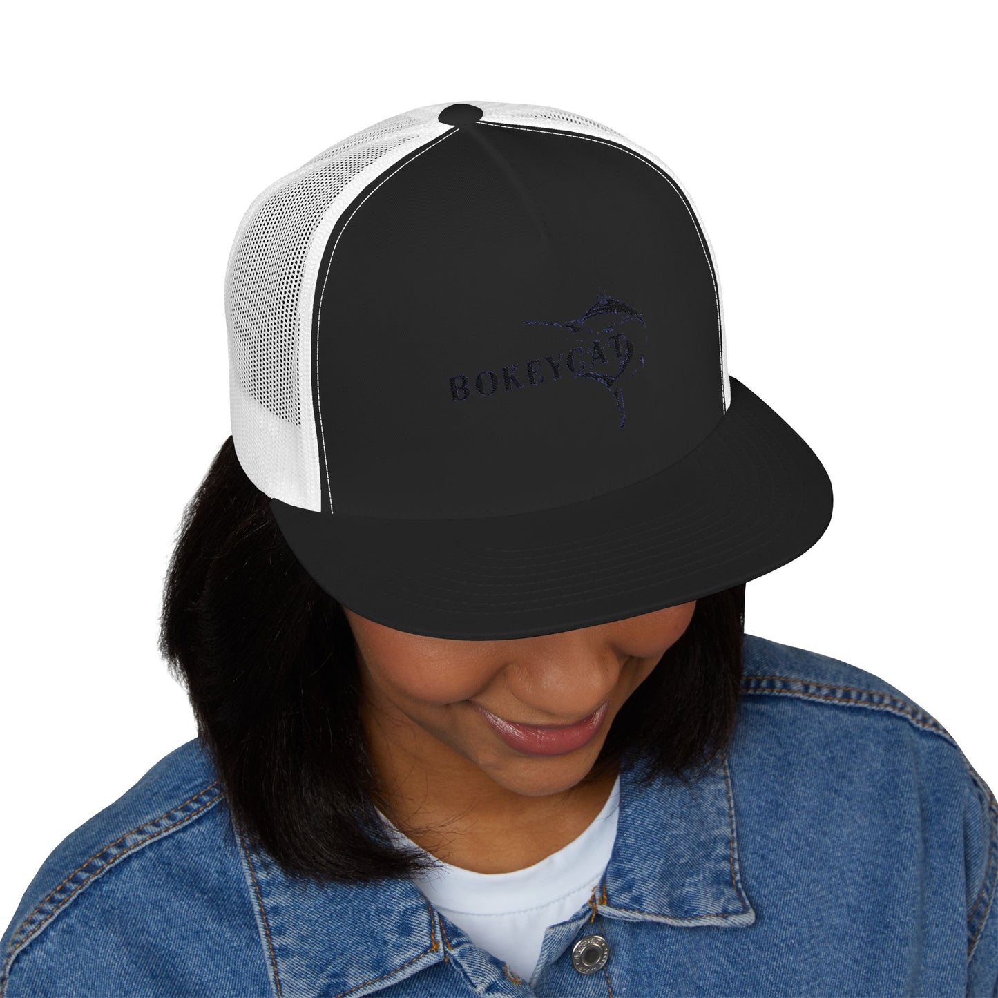 BokeyCat 5 Panel Trucker Cap  Embroidery Logo