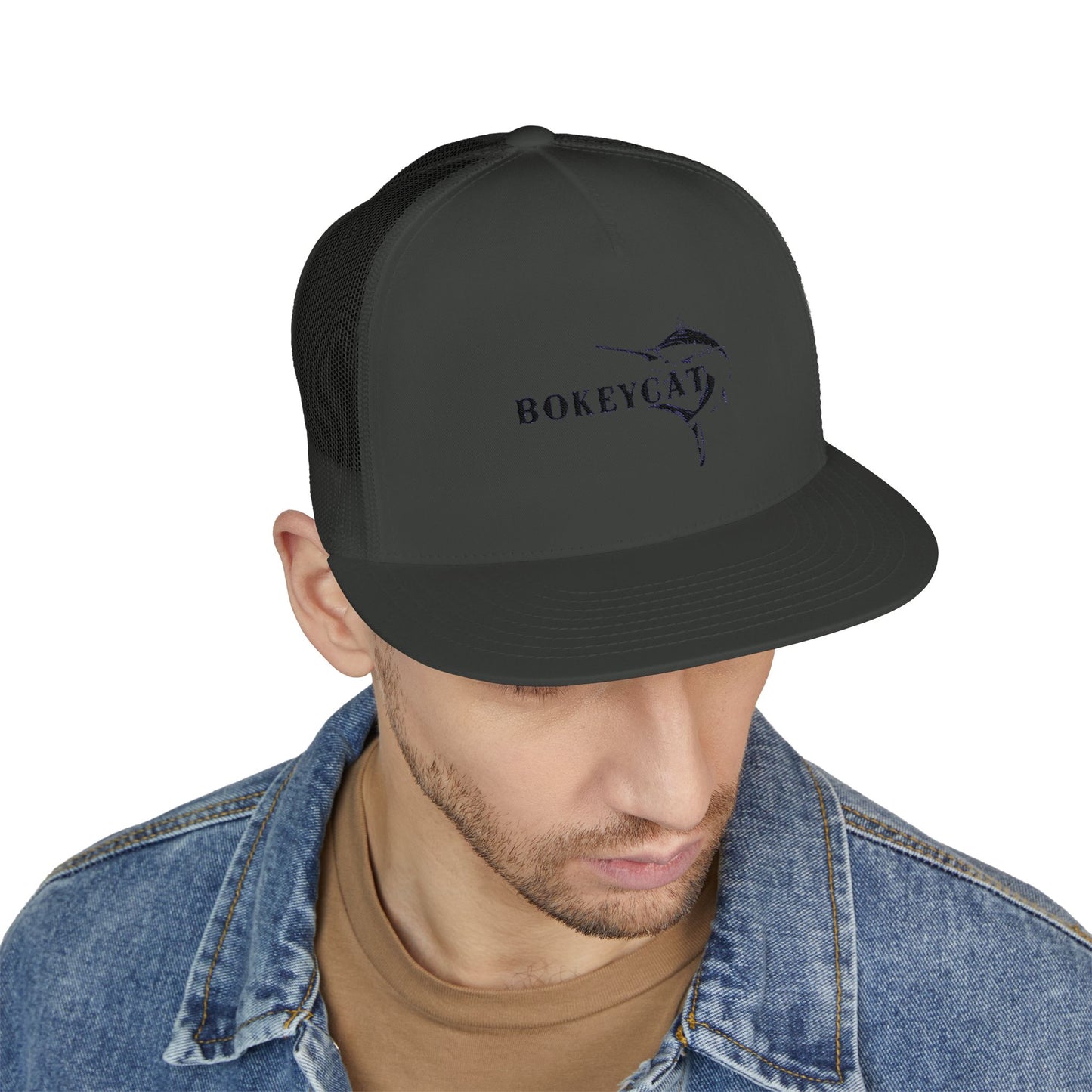 BokeyCat 5 Panel Trucker Cap  Embroidery Logo