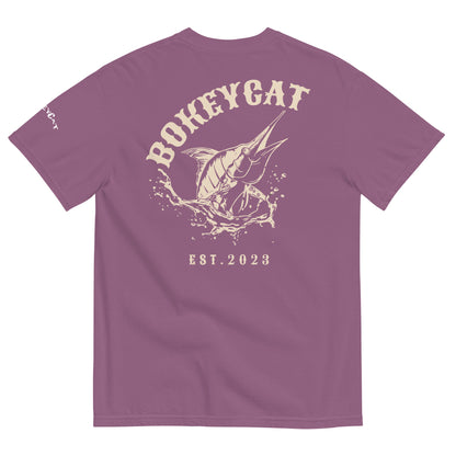 BokeyCat Unisex garment-dyed heavyweight t-shirt (print is off white in color on back of shirt)