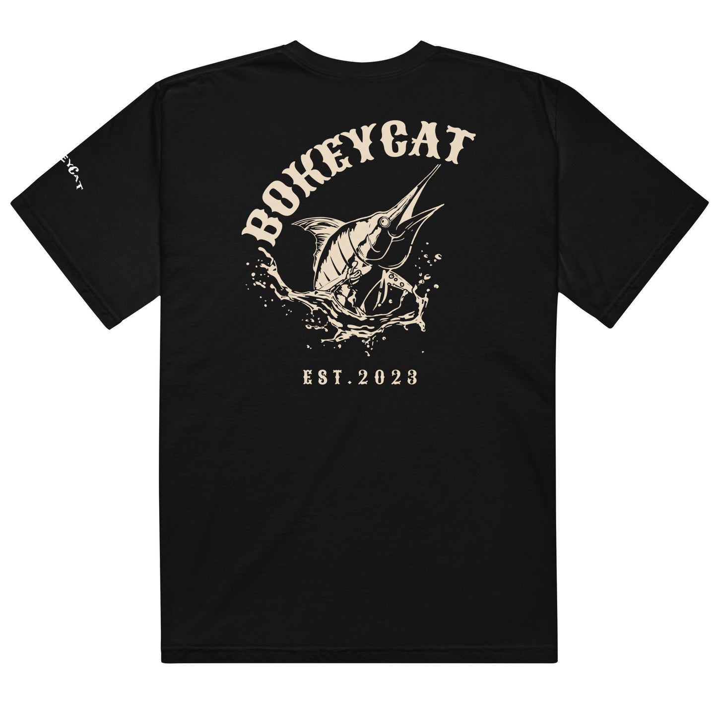 BokeyCat Unisex garment-dyed heavyweight t-shirt (print is off white in color on back of shirt)