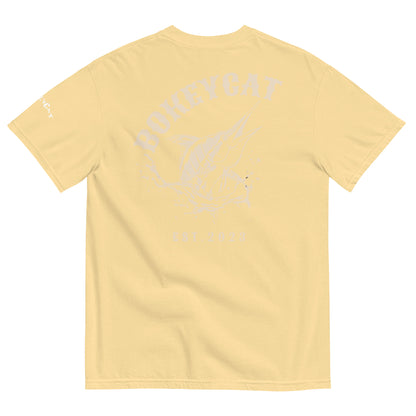 BokeyCat Unisex garment-dyed heavyweight t-shirt (print is off white in color on back of shirt)