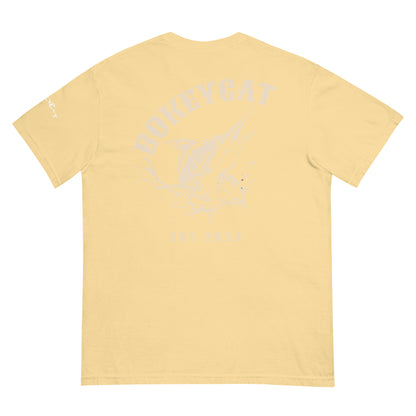 BokeyCat Unisex garment-dyed heavyweight t-shirt (print is off white in color on back of shirt)