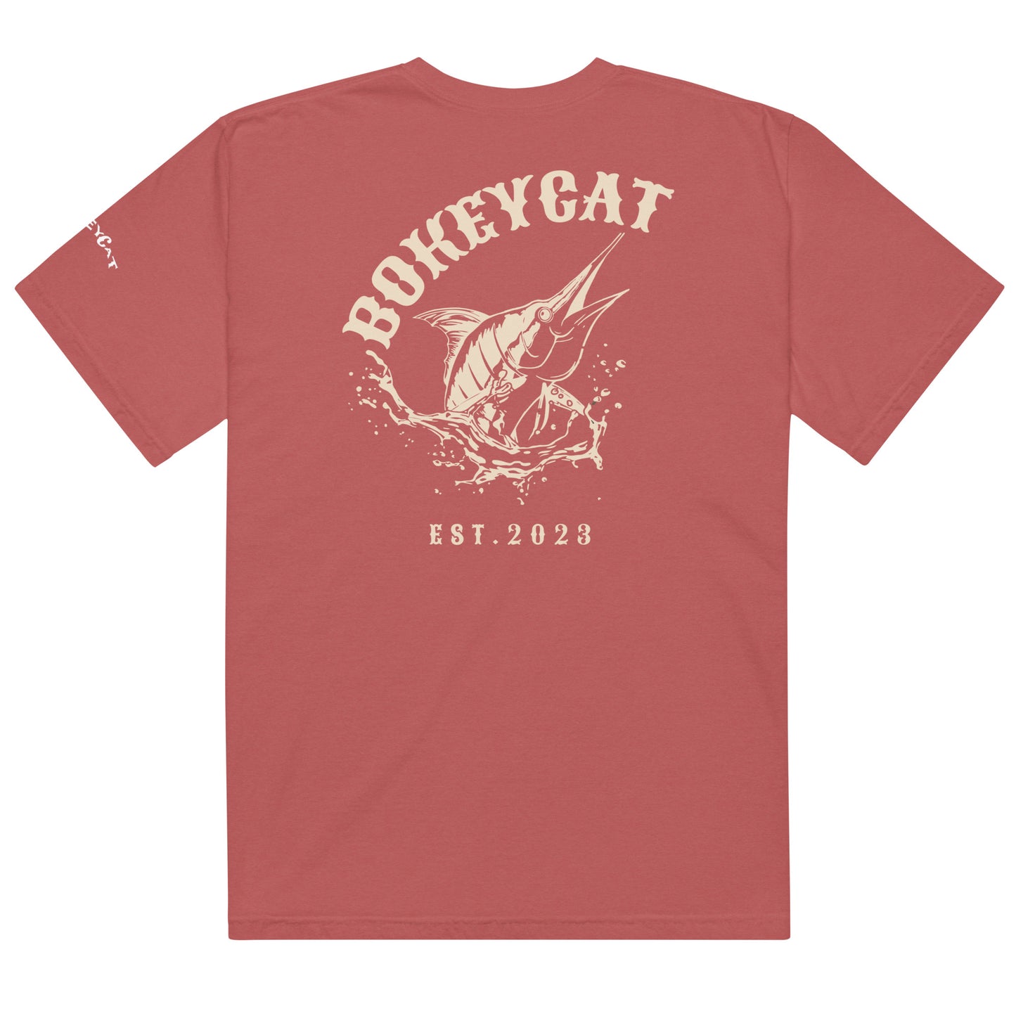 BokeyCat Unisex garment-dyed heavyweight t-shirt (print is off white in color on back of shirt)