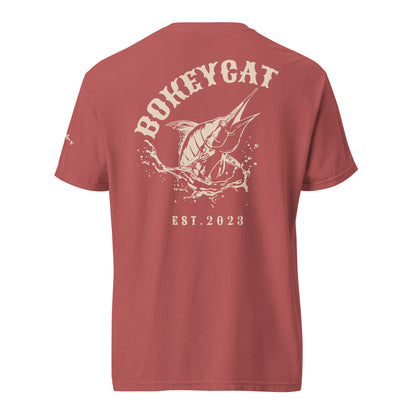 BokeyCat Unisex garment-dyed heavyweight t-shirt (print is off white in color on back of shirt)