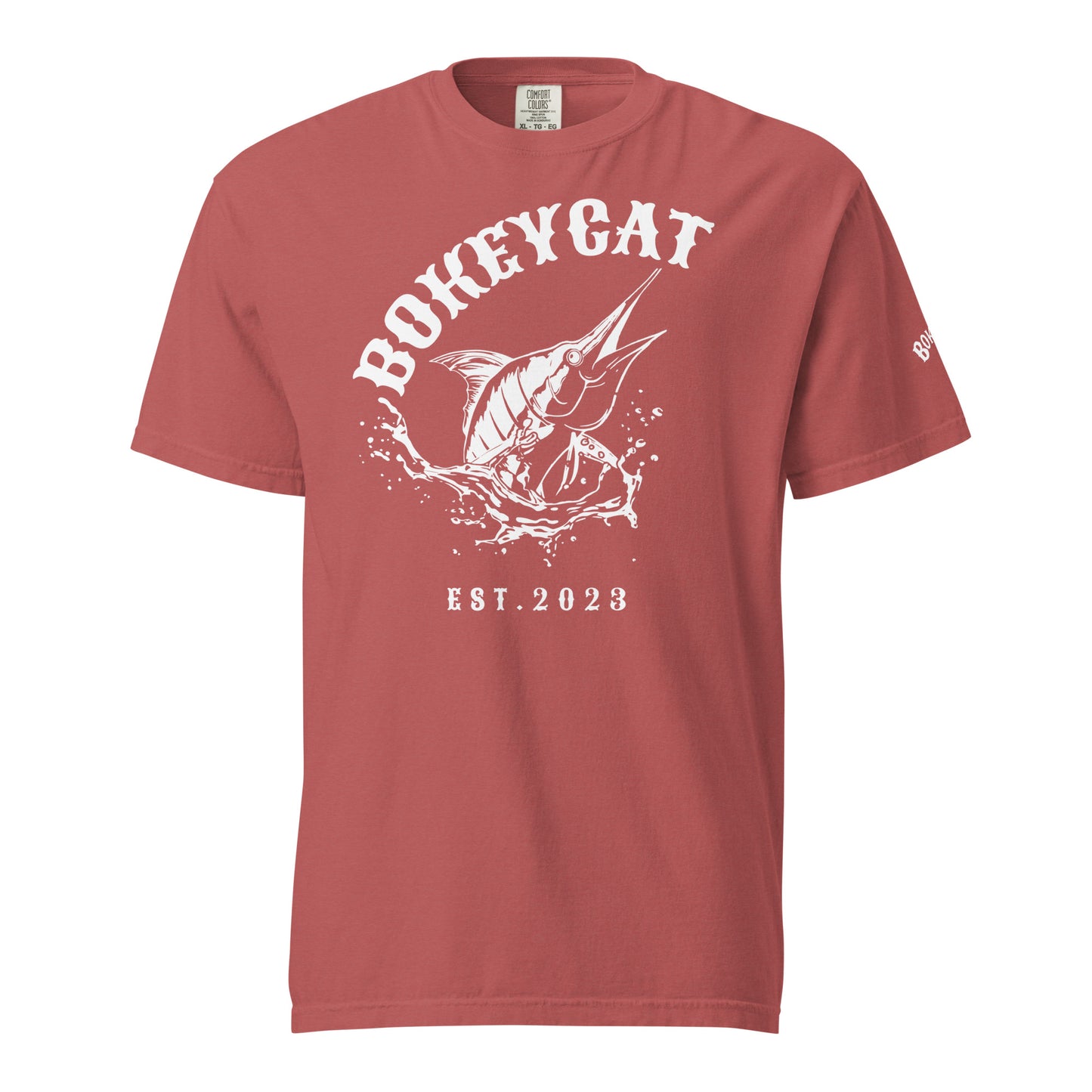 BokeyCat Unisex garment-dyed heavyweight t-shirt (print is off white in color on back of shirt)