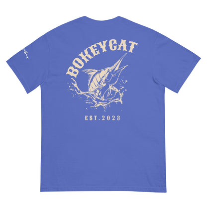 BokeyCat Unisex garment-dyed heavyweight t-shirt (print is off white in color on back of shirt)