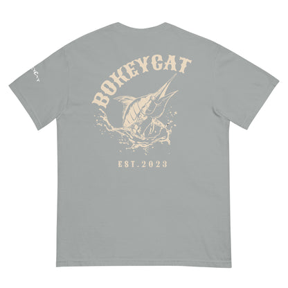 BokeyCat Unisex garment-dyed heavyweight t-shirt (print is off white in color on back of shirt)