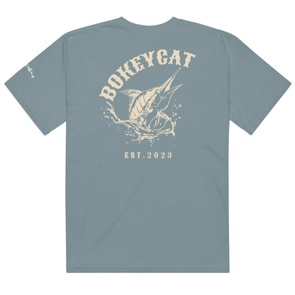 BokeyCat Unisex garment-dyed heavyweight t-shirt (print is off white in color on back of shirt)