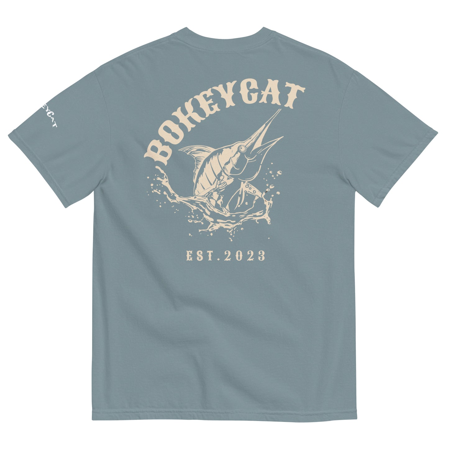 BokeyCat Unisex garment-dyed heavyweight t-shirt (print is off white in color on back of shirt)