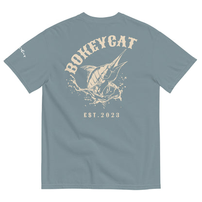 BokeyCat Unisex garment-dyed heavyweight t-shirt (print is off white in color on back of shirt)