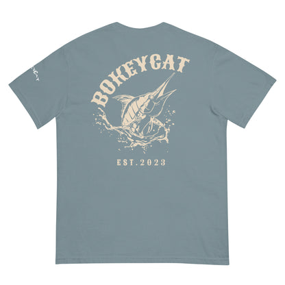 BokeyCat Unisex garment-dyed heavyweight t-shirt (print is off white in color on back of shirt)