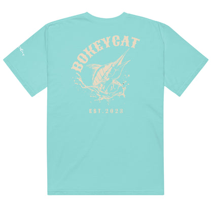 BokeyCat Unisex garment-dyed heavyweight t-shirt (print is off white in color on back of shirt)