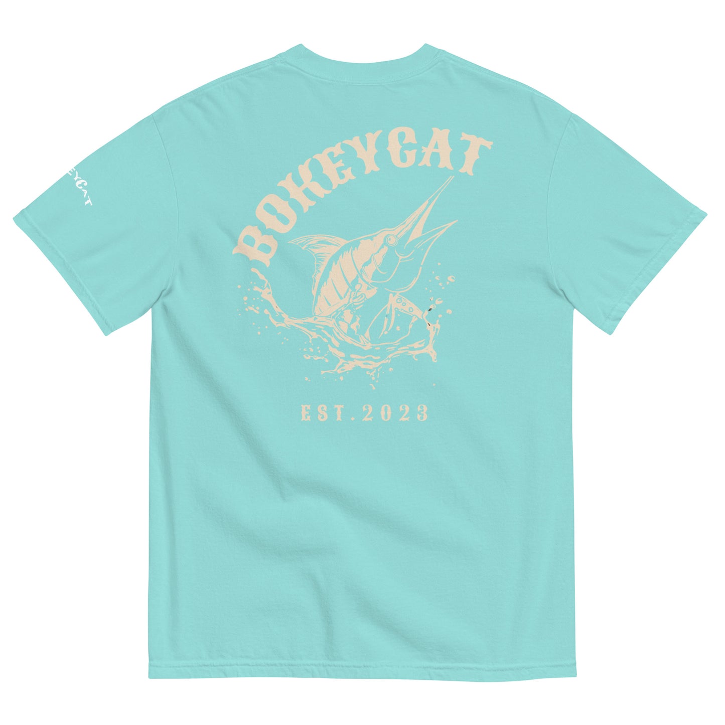 BokeyCat Unisex garment-dyed heavyweight t-shirt (print is off white in color on back of shirt)