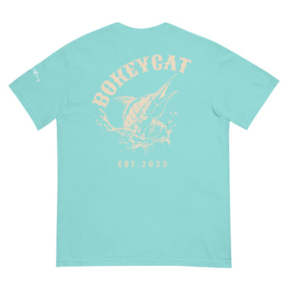 BokeyCat Unisex garment-dyed heavyweight t-shirt (print is off white in color on back of shirt)