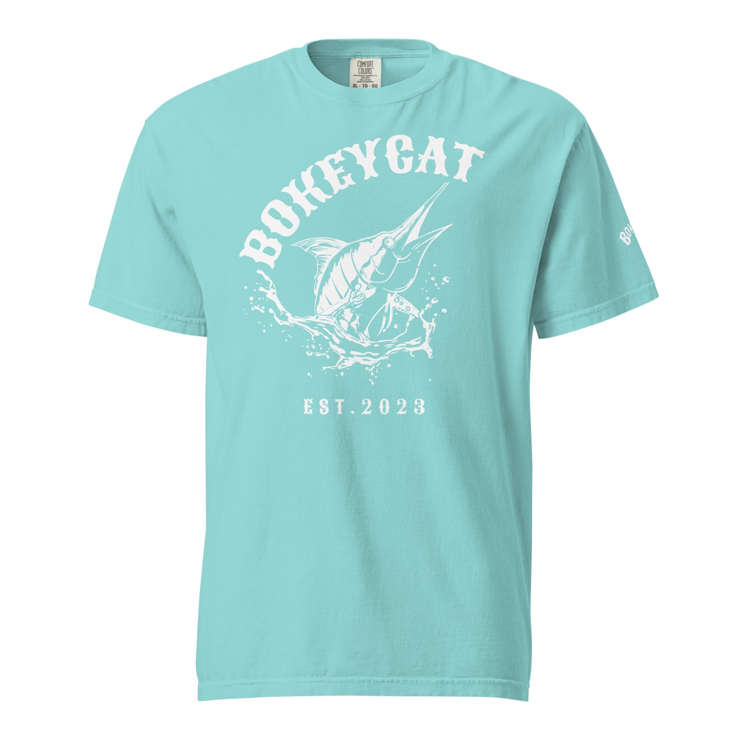 BokeyCat Unisex garment-dyed heavyweight t-shirt (print is off white in color on back of shirt)