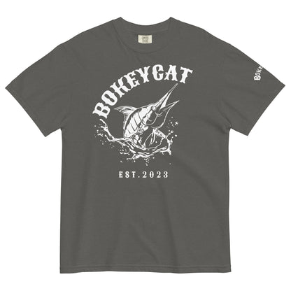 BokeyCat Unisex garment-dyed heavyweight t-shirt (print is off white in color on back of shirt)