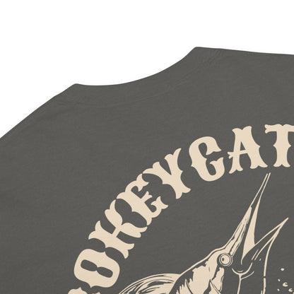 BokeyCat Unisex garment-dyed heavyweight t-shirt (print is off white in color on back of shirt)