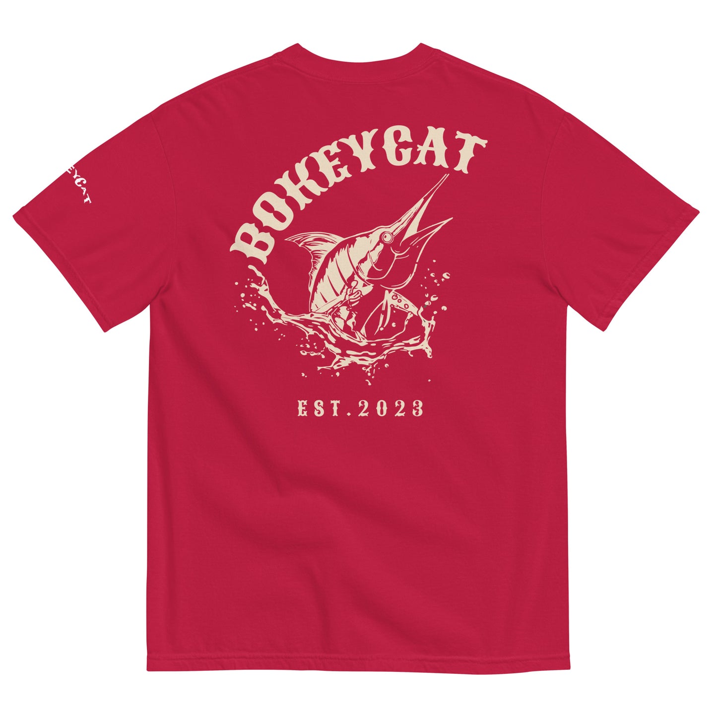 BokeyCat Unisex garment-dyed heavyweight t-shirt (print is off white in color on back of shirt)