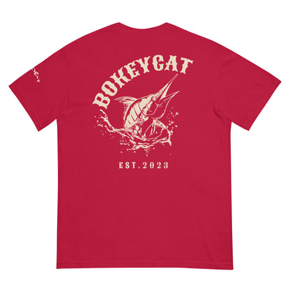 BokeyCat Unisex garment-dyed heavyweight t-shirt (print is off white in color on back of shirt)