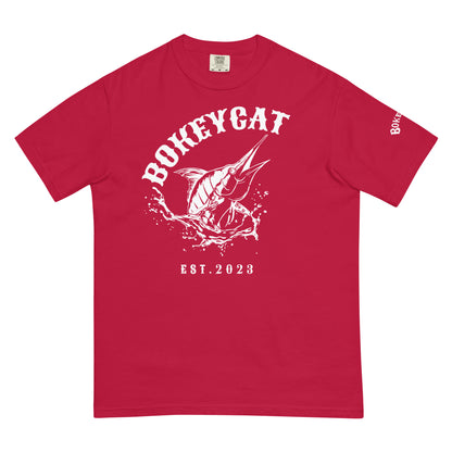 BokeyCat Unisex garment-dyed heavyweight t-shirt (print is off white in color on back of shirt)