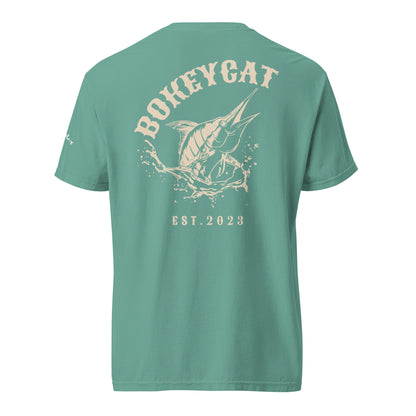 BokeyCat Unisex garment-dyed heavyweight t-shirt (print is off white in color on back of shirt)