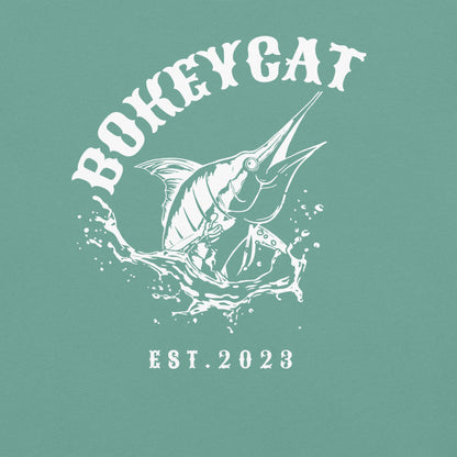 BokeyCat Unisex garment-dyed heavyweight t-shirt (print is off white in color on back of shirt)