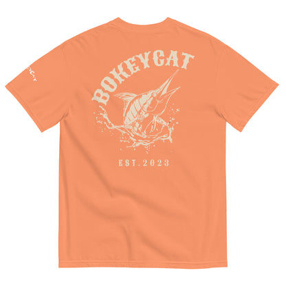 BokeyCat Unisex garment-dyed heavyweight t-shirt (print is off white in color on back of shirt)