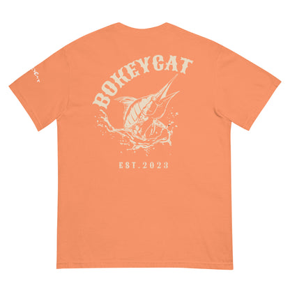 BokeyCat Unisex garment-dyed heavyweight t-shirt (print is off white in color on back of shirt)